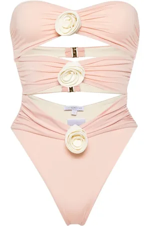 LA REVECHE Traje de baño strapless con aplique floral