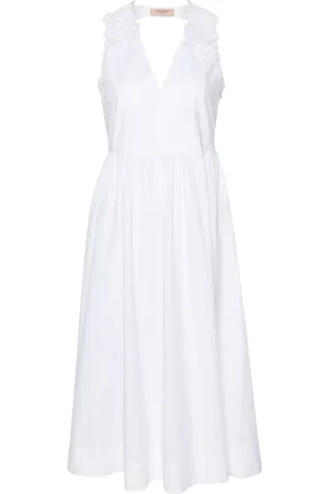 Twin-Set Vestido midi de popelina con encaje floral