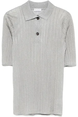 Brunello Cucinelli Playera tipo polo tejida de canalé