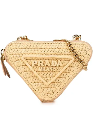 Prada Bolsa satchel triangular con detalle de rafia en corchet con logo bordado 2013-2024