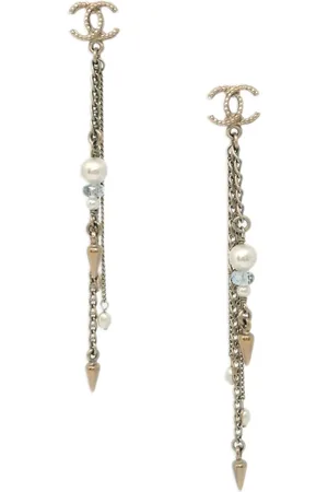 CHANEL Aretes de cadena con logo CC 2018