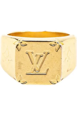 LOUIS VUITTON Anillo de sello bañado en oro con monograma 2021
