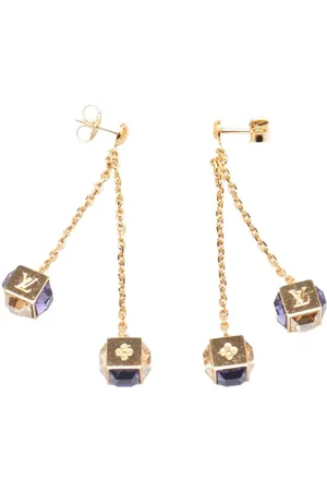 LOUIS VUITTON Aretes largos bañados en oro Gamble con cristales 2015