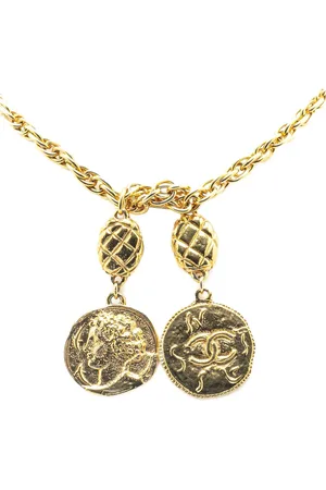 CHANEL Collar bañado en oro con logo CC Coin Lariat del siglo XX