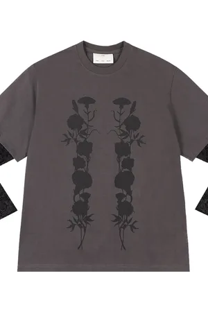 SONG FOR THE MUTE Foliage-print double-layered "Black" T-shirt