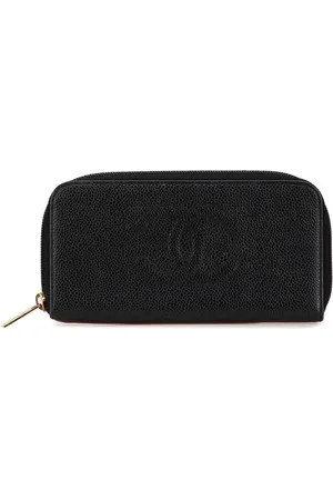 CHANEL Cartera larga con logo CC en piel caviar con cierre alrededor 2004-2005