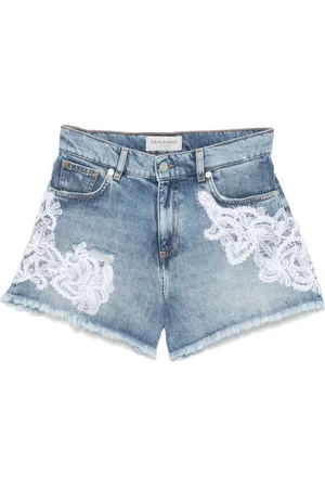 Ermanno Firenze Shorts de mezclilla con aplique de encaje
