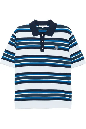 Maison Kitsuné Playera tipo polo Bold Fox a rayas con parche de cabeza