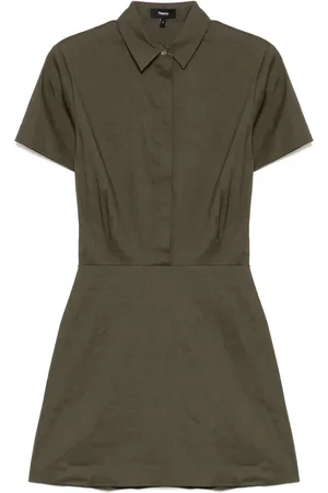 THEORY Vestido acampanado de lino con manga corta