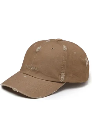 We11 Done Gorra de béisbol de mezclilla con efecto envejecido