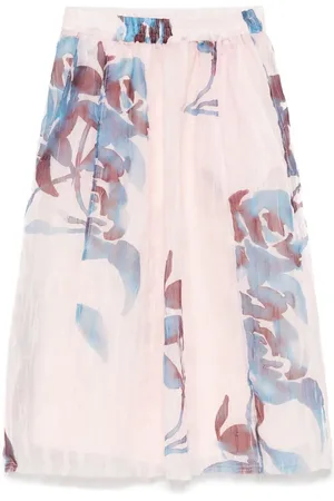 ODEEH Falda midi con peonías estampadas