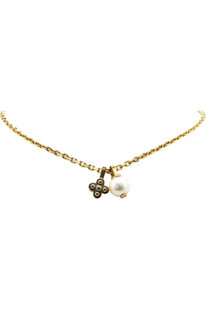 LOUIS VUITTON Collar con dije de monograma Damier bañado en oro con perla artificial 2014