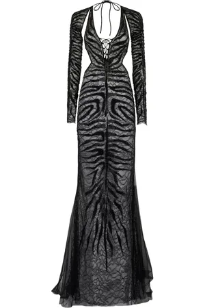 Roberto Cavalli Vestido de noche traslúcido con estampado de tigre