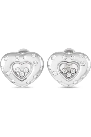 Chopard Aretes de clip Happy en oro blanco de 18kt con diamantes