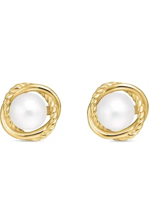 David Yurman Aretes Crossover Infinity en oro amarillo de 18kt con perla de 10mm