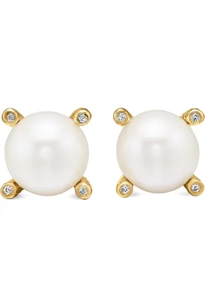 David Yurman Aretes en oro amarillo de 18kt con diamantes y perla de 14mm