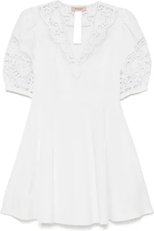 Twin-Set Vestido corto de popelina con bordado inglés