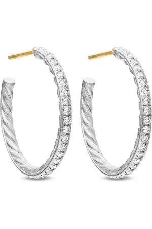 David Yurman Arracadas en plata de ley con diamantes en pavé de 25.4mm