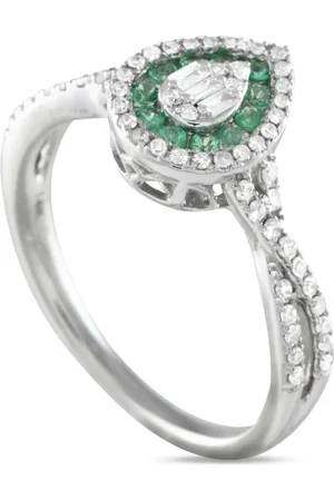 LB Exclusive Anillo en oro blanco de 14k con diamante y esmeralda