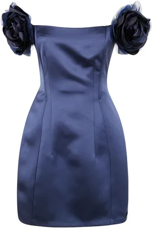 Elisabetta Franchi Floral-appliqué satin mini dress