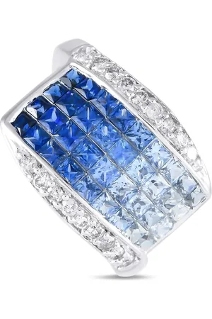 LB Exclusive Anillo en oro blanco de 14kt con zafiros y diamantes