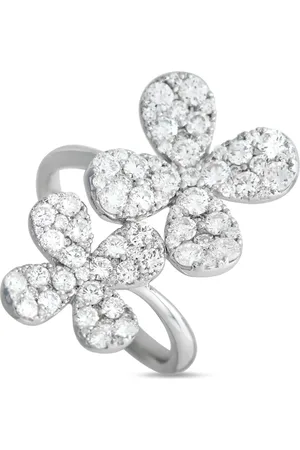 LB Exclusive Anillo en oro blanco de 18kt con motivo floral y diamante de archivo