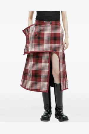Issey Miyake Check-print midi skirt