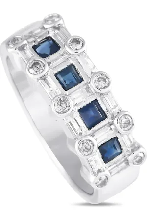 LB Exclusive Anillo en oro blanco de 14kt con diamante y zafiro de archivo