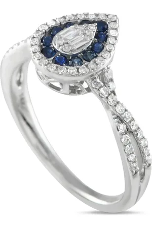 LB Exclusive Anillo en oro blanco de 14kt con diamante y zafiro