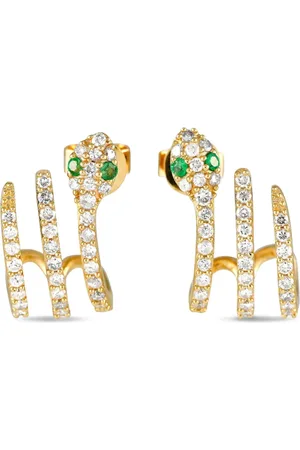 LB Exclusive Aretes Serpent en oro amarillo de 14kt con diamantes y esmeralda
