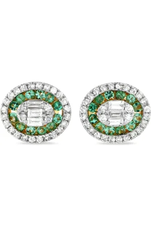 LB Exclusive Aretes Halo en oro amarillo de 14kt con diamantes y esmeraldas