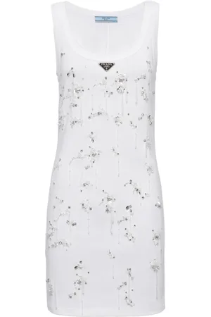 Prada Vestido corto de canalé con logo bordado