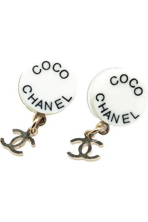 CHANEL Aretes Gold Plated Acrylic CC Dangle Coco Chanel Push Back Earrings 2007