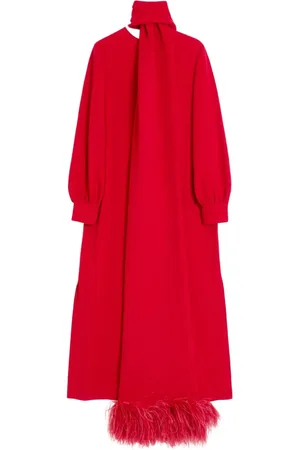 VALENTINO GARAVANI Vestido midi con ribete de plumas