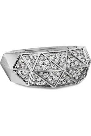 David Yurman Anillo de sello Torqued Faceted en plata de ley con diamante de 11.3mm