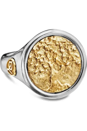 David Yurman Anillo de sello Life and Death Duality en oro amarillo de 18kt y plata de ley de 20mm