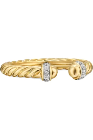 David Yurman Anillo Cable Band Open en oro amarillo de 18kt con diamantes de 2.8mm