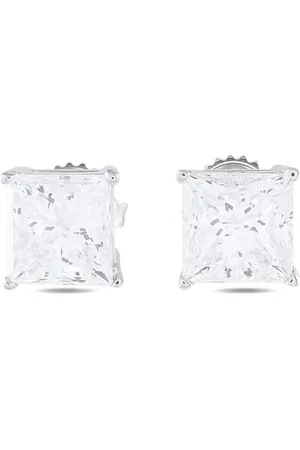 LB Exclusive Aretes en oro blanco de 14kt con diamante cuadrado