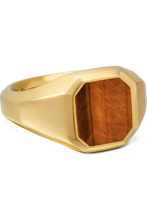 David Yurman Anillo de sello Streamline en oro amarillo de 18kt con ojo de tigre de 14mm