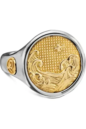 David Yurman Anillo de sello Water and Fire Duality en oro amarillo de 18kt y plata de ley de 20mm