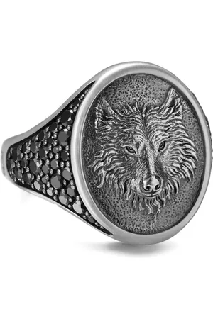 David Yurman Anillo de sello Petrvs Wolf en plata de ley con diamante de 21.5mm