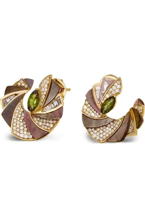 Ananya Aretes Mogra Miniature en oro amarillo de 18kt con gemas
