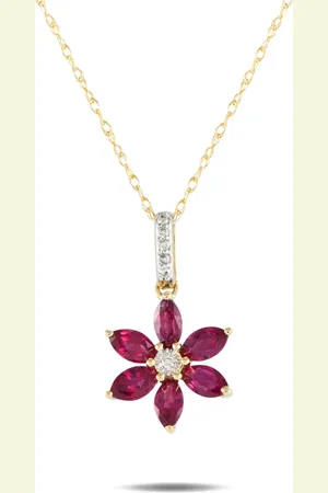 LB Exclusive 14K yellow gold Fower diamond and ruby necklace