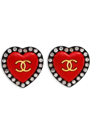 CHANEL Aretes de clip Heart CC Mark 1995