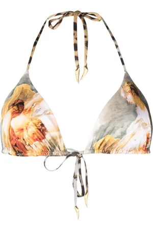 Roberto Cavalli Top de bikini con cuello halter e ilustación estampada
