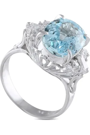 LB Exclusive Anillo en platino con diamante y aguamarina