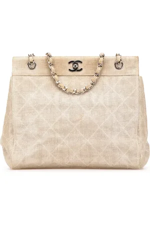 CHANEL Tote de lino con cadena y logo CC 1997-1999