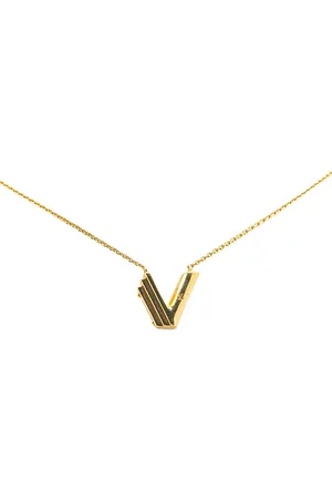 LOUIS VUITTON Collar bañado en oro con dijes de letra V con LV grabada 2018