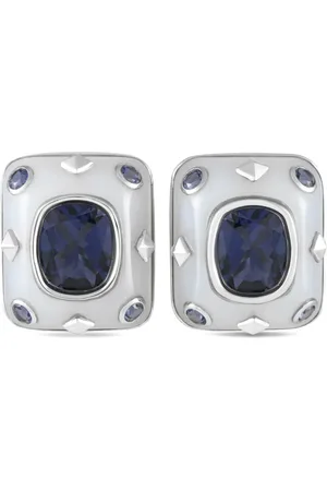 LB Exclusive Aretes de clip en oro blanco de 18kt con calcedonia e iolita