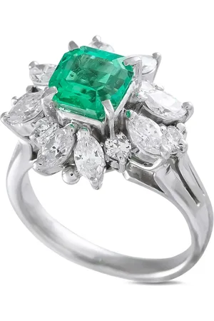 LB Exclusive Anillo en platino con diamantes y esmeralda